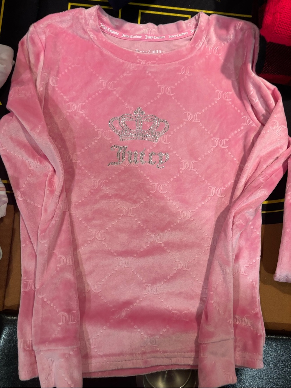 Juicy Couture Girls' Pink Velour Long Sleeve Top with Crown Logo